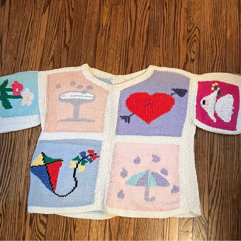 Handmade Patchwork Sweater with Pastel Motifs